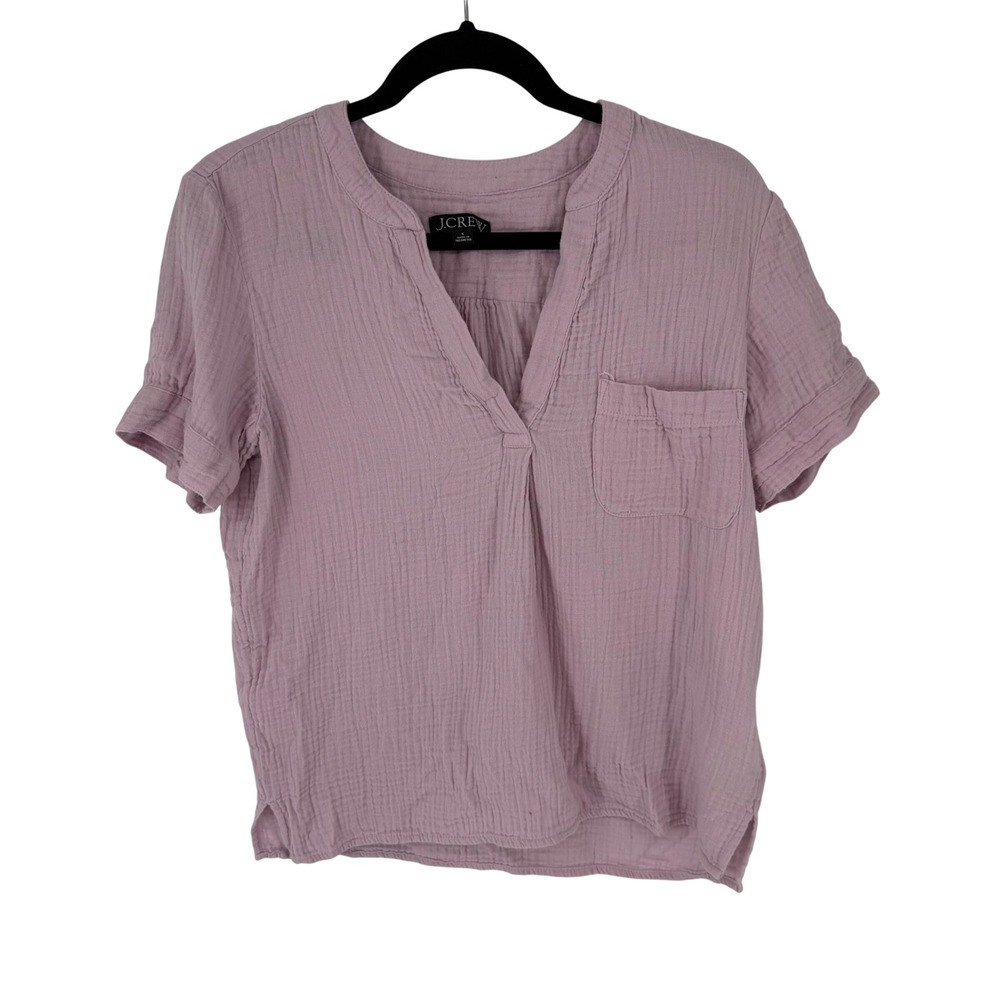 J.Crew V-neck Double-Gauze Popover Top Womens S Lavender Pocket BI431